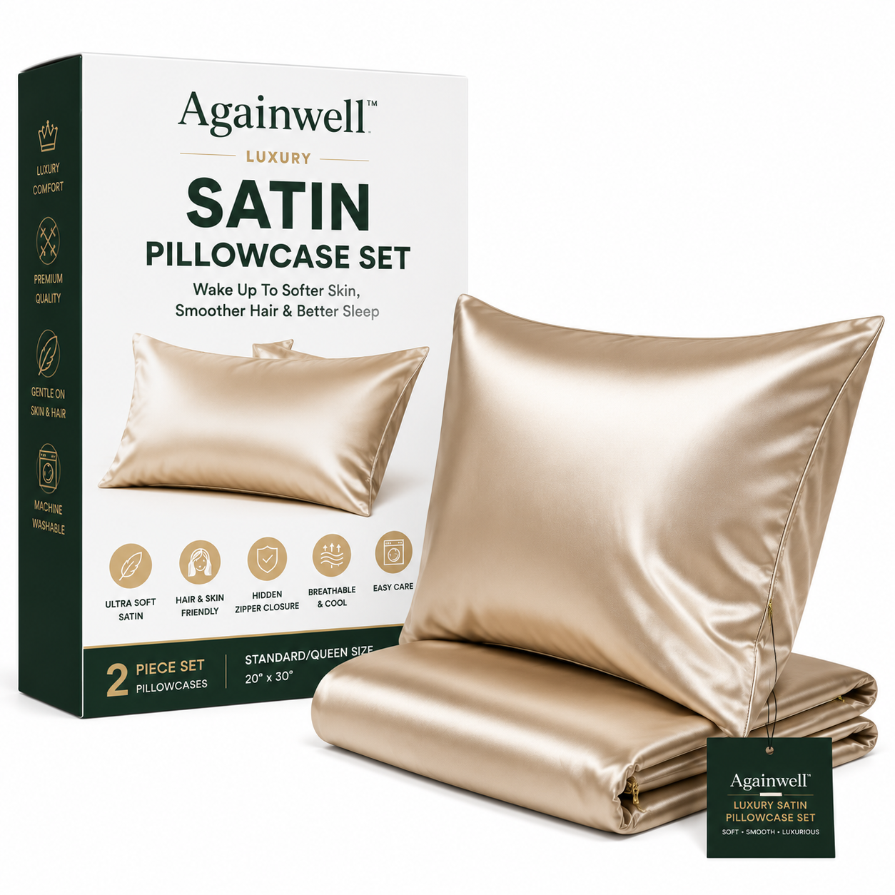 Againwell™ Luxury Satin Pillowcase Set